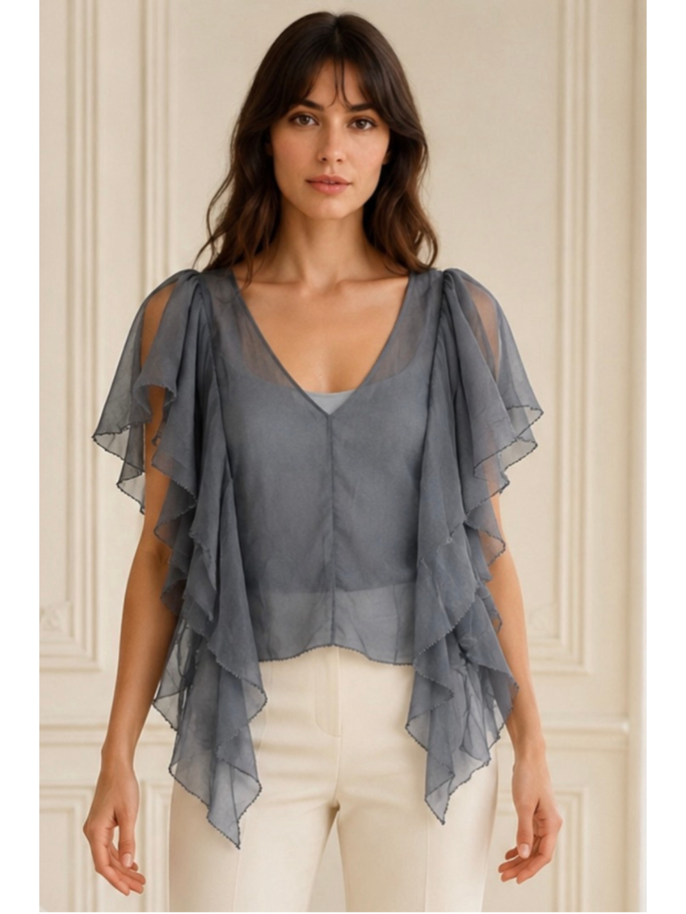 Robert Rodriguez Silk Ruffled Blouse Size 4 Blue